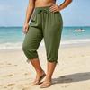 Damen Plus Size Farbe Kordelzug Elastischer Bund Lässige Weite Hosen für den Sommer