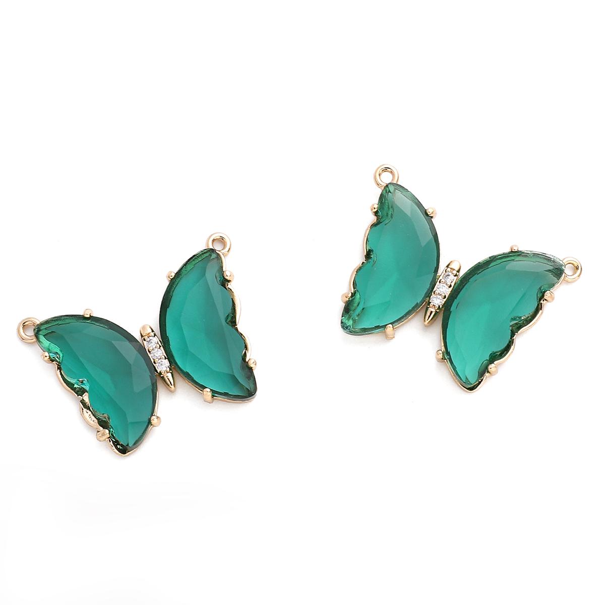 

Латунная подвеска-бабочка с кристаллом циркона, камень для серег, браслетов, ожерелья, аксессуары для изготовления ювелирных изделий своими руками 22x29mm зелёный
