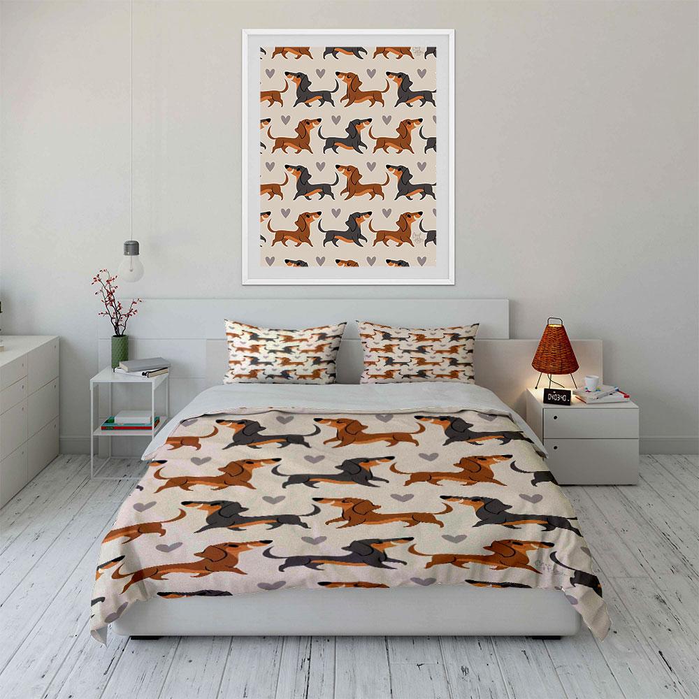 Dachshund Hundmönster Sängkläder Sängkläder Påslakan Set Påslakan Örngott (1 * Påslakan 2 * Örngott, utan påslakan)