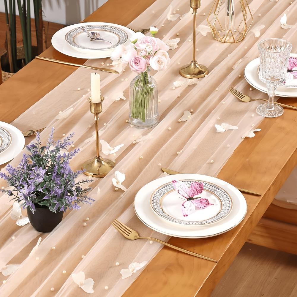 Semi-Transparent Tulle Table Runner Romantic Sheer Table Cover For Table Decoration