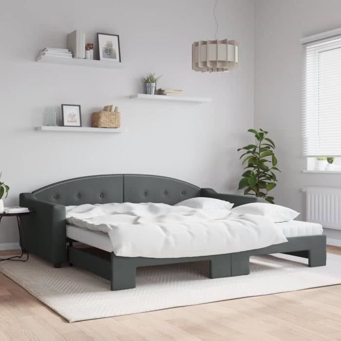 VidaXL Daybed with Trundle and Mattress Dark Grey 100x200 Cm Fabric 3197554