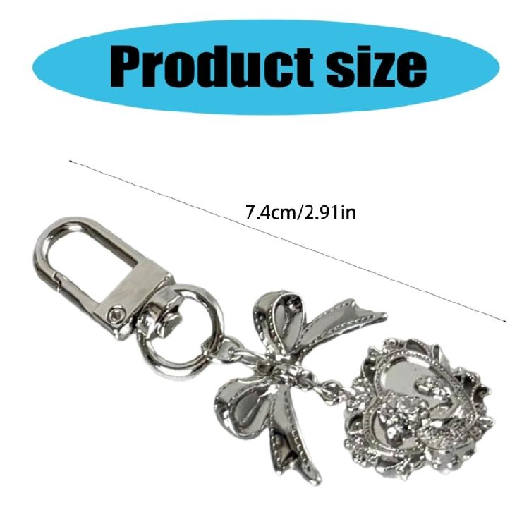 Lovely Bowknot Heart Key Holder Fashionable Key Pendant Love Heart Charm Alloy Texture Key Adornment Suitable for Bag