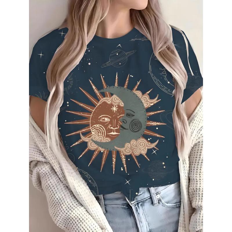Fashion Women's Crew Neck Short Sleeve 3D Casual Color Printing Casual Short Sleeve Crew Neck T-Shirt