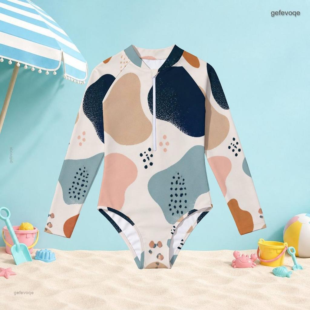 Damen High Neck Langarm Reißverschluss Vorne Einteiler Bedruckter Badeanzug