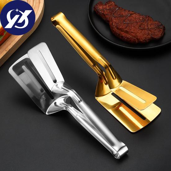 Edelstahl-Lebensmittelklammer, hohler langer Anti-Rutsch-Griff, Verbrühschutz, multifunktionales Steak, Fleisch, Fisch, Braten, Grillen, Servierklemme, Zange, Spachtel