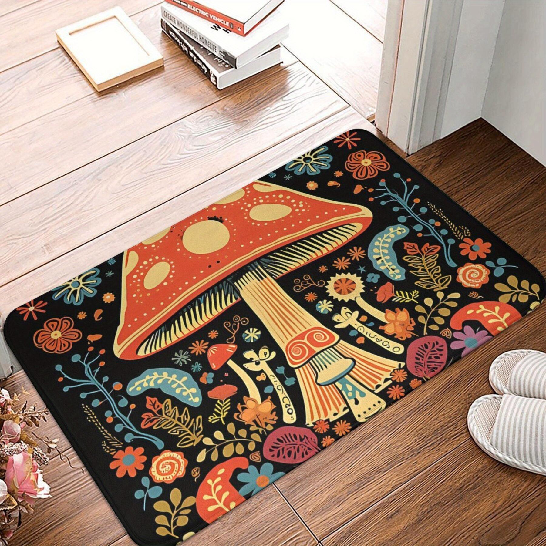 

Mushroom Print Doormat Welcome Mat for Entryway Living Room – Boho Style Decorative Floor Rug Water Absorbent Indoor Mat 40x60cm