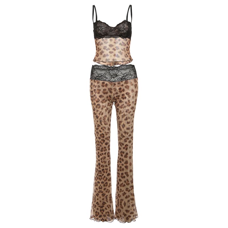 

# Sisjuly# Fashion Personality Street Leopard Strap High Waist Contrast Color Casual Pants Two-piece Set Female Easiest for Match Leopard print S