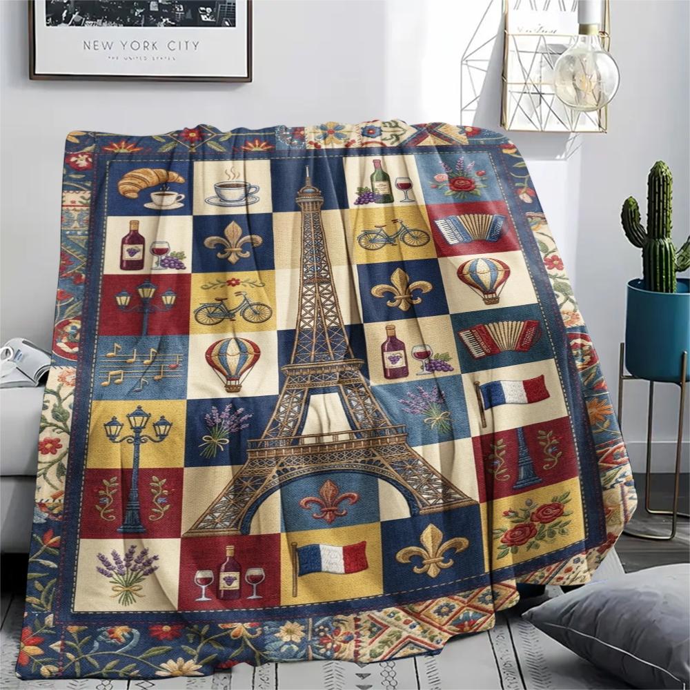Paris Eiffel Tower Print Flannel Blanket, High Quality Comfortable for All Seasons, Home Decor, Warmth and Comfort, Perfect for Christmas Gifts91