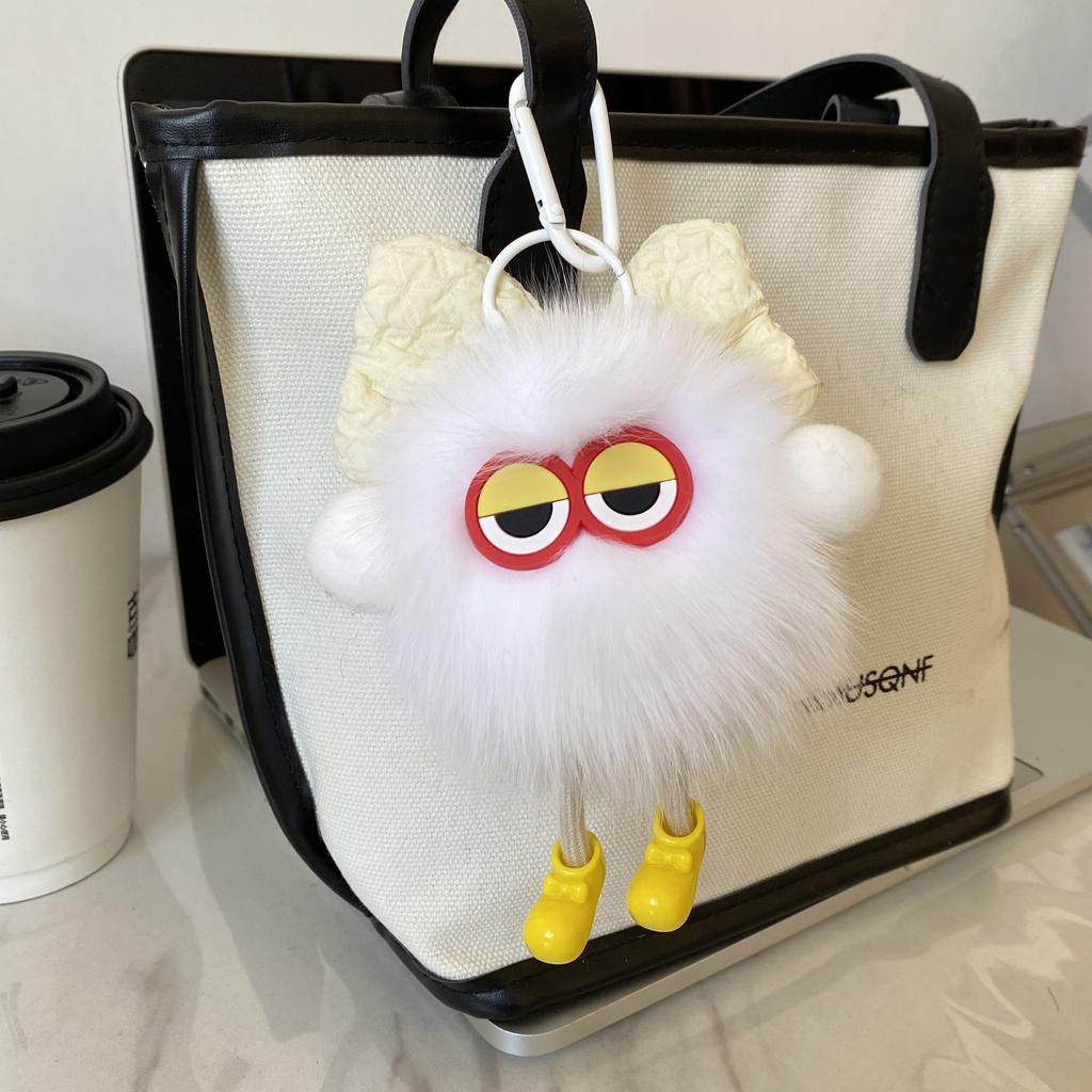 Cute Plush Key Chain Kawaii Coal Ball Pendant Ring Backpack Pendant Decor Fluffy Fur Keychain for Bags Doll Toy Key Car Rings
