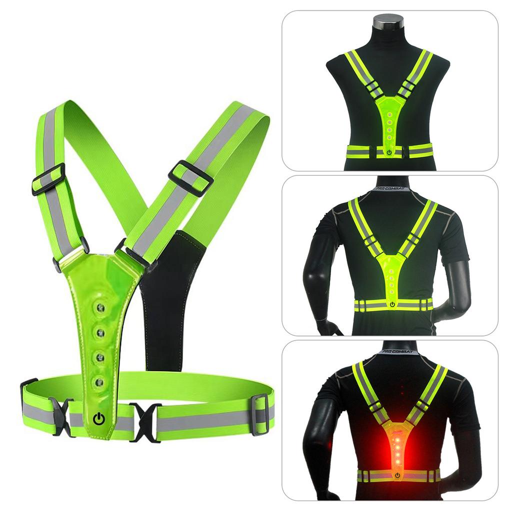 LED Reflective Running Vest, Adjustable Elastic Men/Women Vest, High Visibility