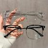 Men's Retro Half Frame Glasses with Gray Eyebrow Lines Large Frame Anti Blue Light Glasses Women's