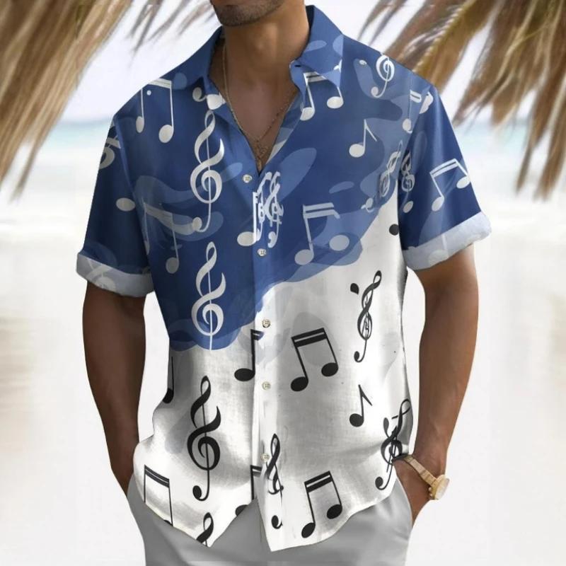 3D-Musiksymbol-Druck Hawaiihemden für Männer Kurzarmhemd Sommer Strand Lässige Herrenkleidung Lose Übergroße Herrenhemdoberteile