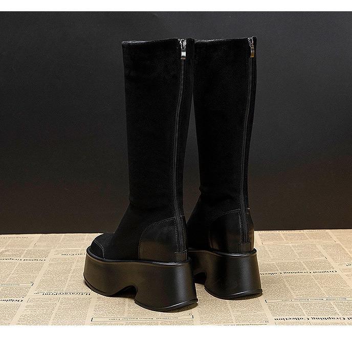 Thick-soled Boots for Women In Autumn and Winter 2025, New Thick-heeled Square-headed Waterproof Table Martin Boots for Women, Increased Retro Elasti