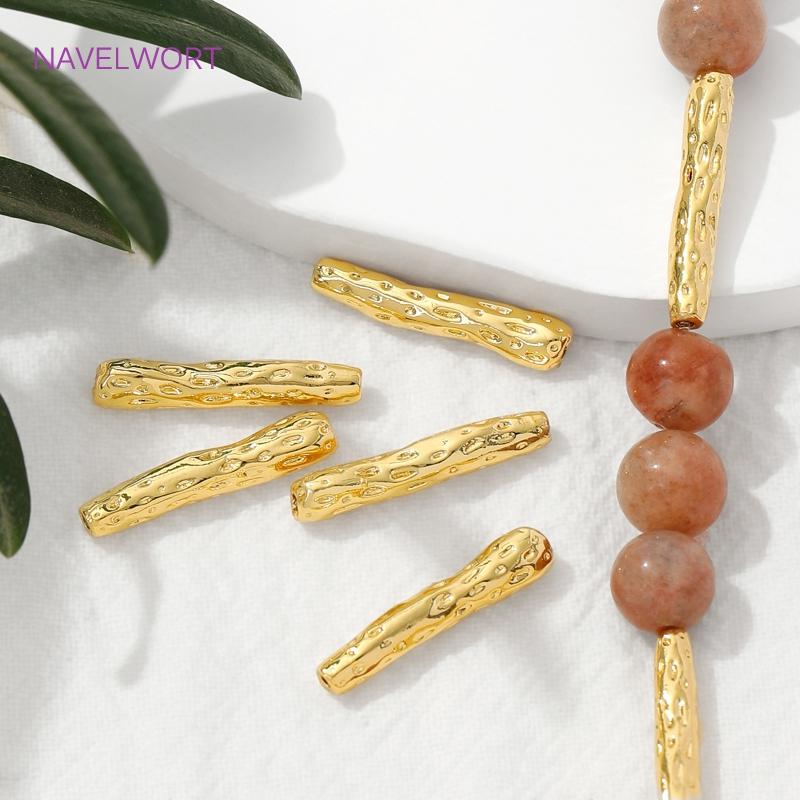 18K Gold Plated Irregular Long Strips Beads Separators,Brass Spacers Bead For Jewlery Making DIY Bracelet Making Accessories