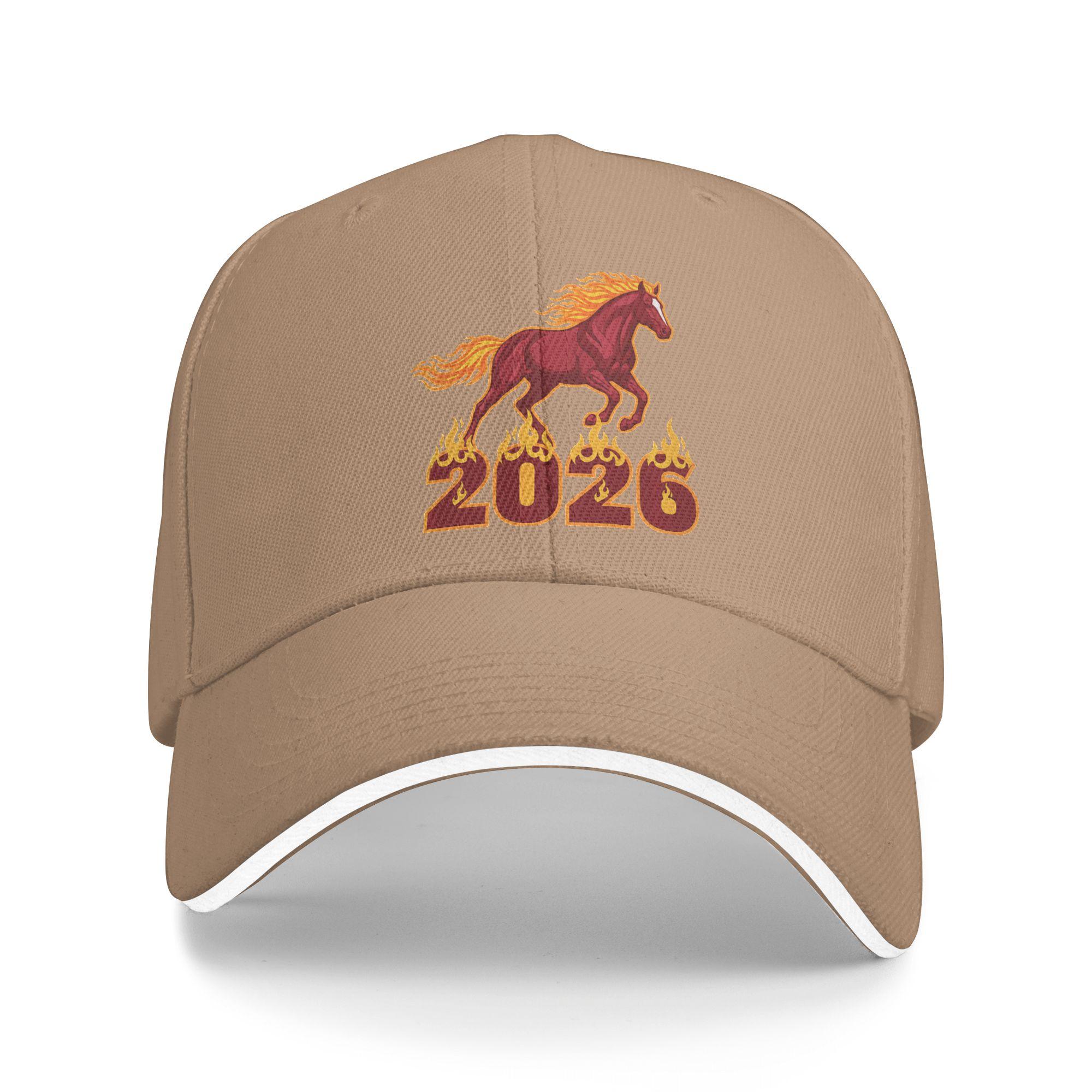 

2026 Horse Year Racing Flame Graphic Zodiac New Year Baseball Cap Unisex Trucker Hat Spring Fitted Retro Fishing Snapback Cap As Picture хаки