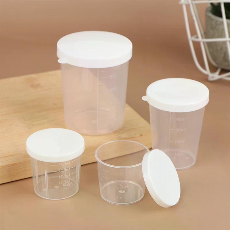 10Pcs/Set 20/30/50/100ml Clear Liquid Pill Measuring Cups With Lids Travel Pill Organizer Cup Container For Liquid Medicine