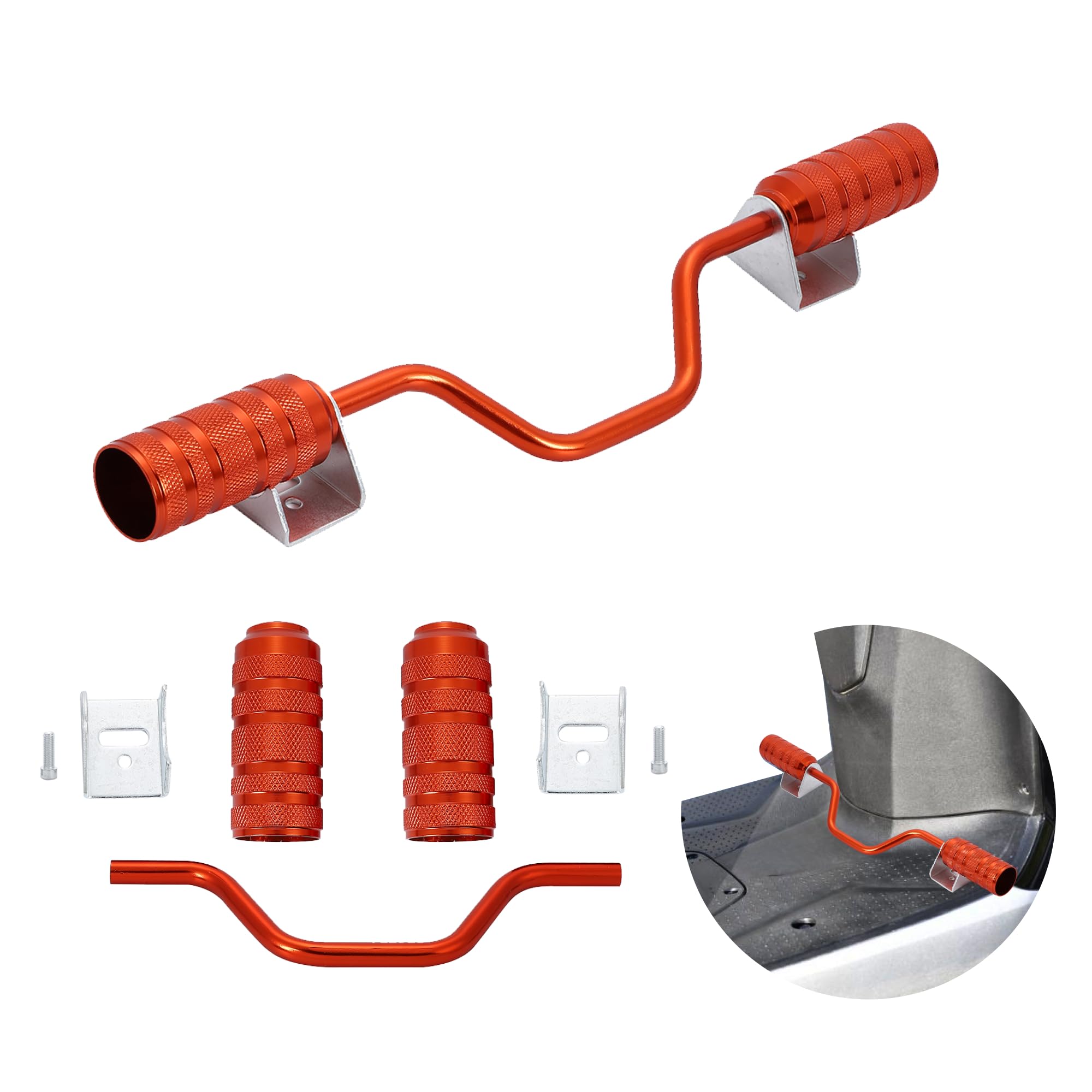 

Universal Aluminum Step Bars for Scooters Zoomer X, Address V100, V125, DIO, JOG, Gyro, Canopy, Axis Today, ZZ, Aftermarket Footpegs (Orange)