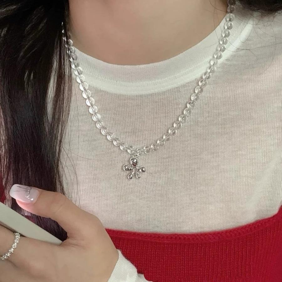 Korean flower crystal beaded necklace ins wind niche design neck chain light luxury collarbone chain