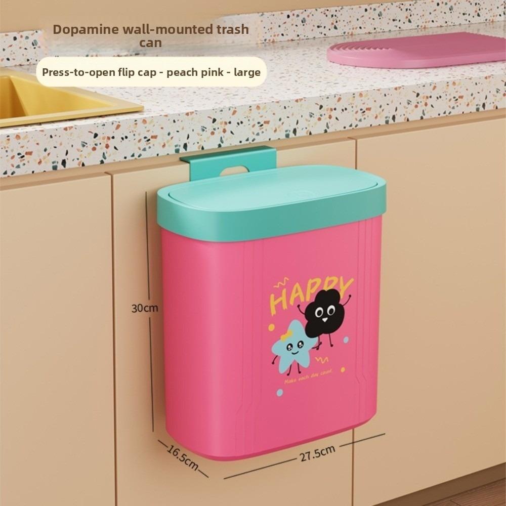 New 2 Type Kitchen Trash Bin Leak-Proof Space-Saving Wall-mounted Trash Can Candy Color with Lid Garbage Can Kitchen Use