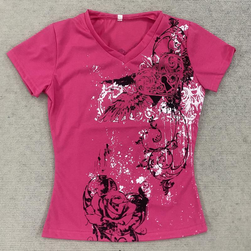Camiseta de Verano Europea y Americana con Estampado Gótico para Mujer de Manga Corta