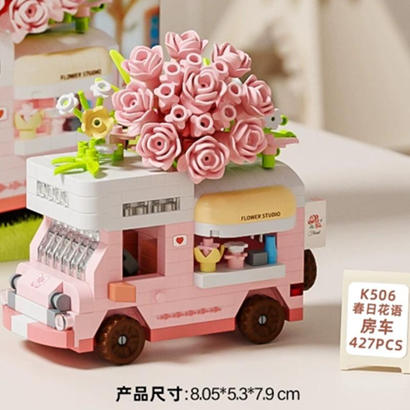 Latest Diy Coffee Car Buns Food Truck Ice Cream Store Flower Street View Construction Blocks Kit Blocks Model Plaything