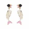 Orecchini Pendenti Creativi a Lisca di Pesce Smaltata Charms Pesce Orecchini a Lobo Geometrici in Metallo Orecchini Pendenti Bohemien Retrò Smalto Colato Regalo