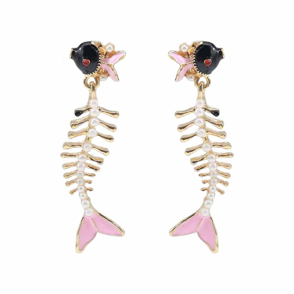 Fish Enamel Fishbone Dangle Earrings Creative Bohemian Dangle Earring Holiday розовый