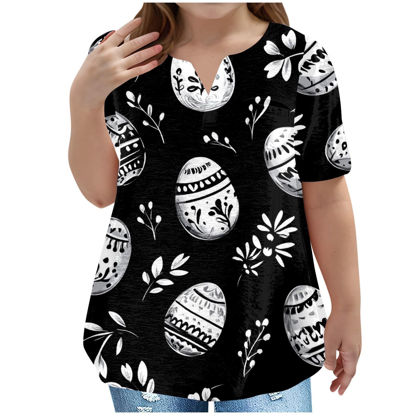 

Детская пасхальная футболка, повседневная мода, топ с V-образным вырезом, короткими рукавами и карманами 100 чёрный
