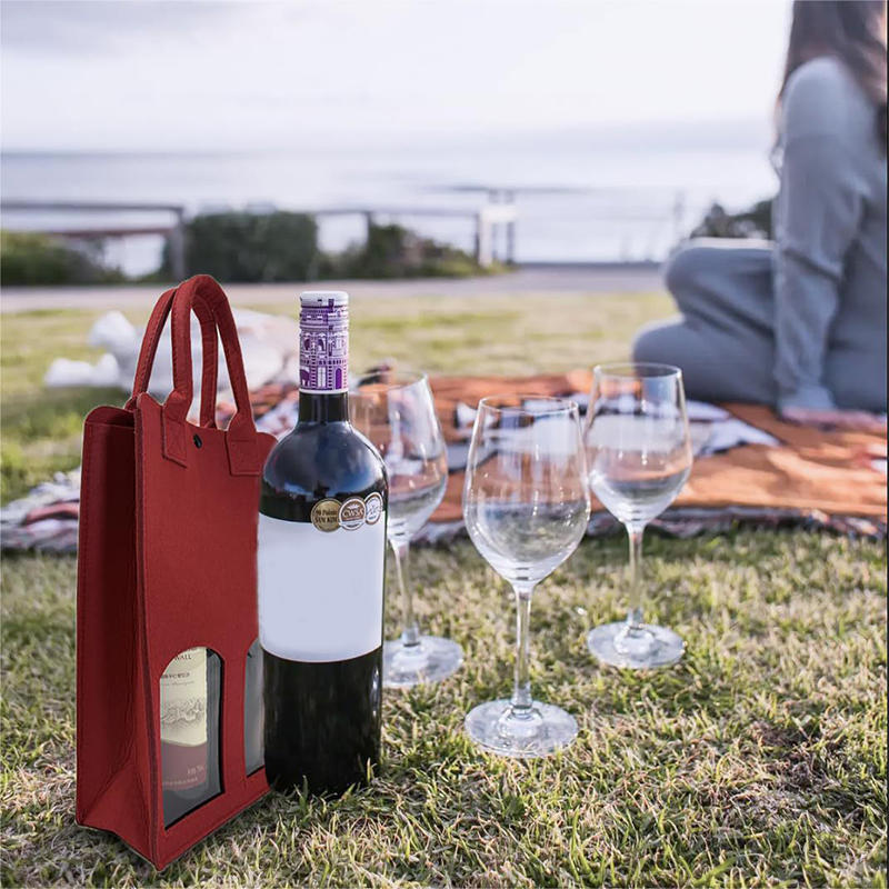 Portable Felt Red Wine Bag Double Bottle Champagne Storage Bag  With Window  Wine Gift Drink Bag for Wine Lovers or Wedding 1pc
