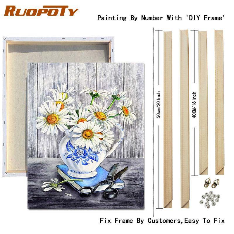 RUOPOTY Oil Painting By Number Rose Drawing On Canvas DIY Coloring By Numbers Flower Kits Acrylic Unique Gifts
