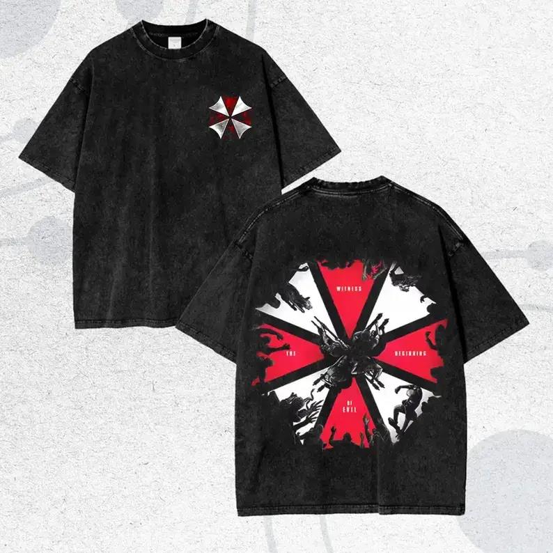 Game Resident Evil Umbrella Printed Tee Men Short Sleeve Clothing Washed Cotton T-shirt Vintage Casual T Shirt Harajuku Tshirt