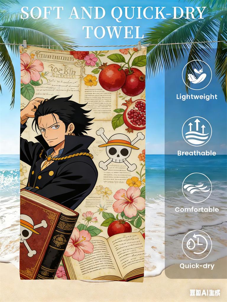 One Piece Roronoa Zoro Three Swords Style Print Quick Dry Lightweight Breathable Comfortable Beach Towel for Summer Use