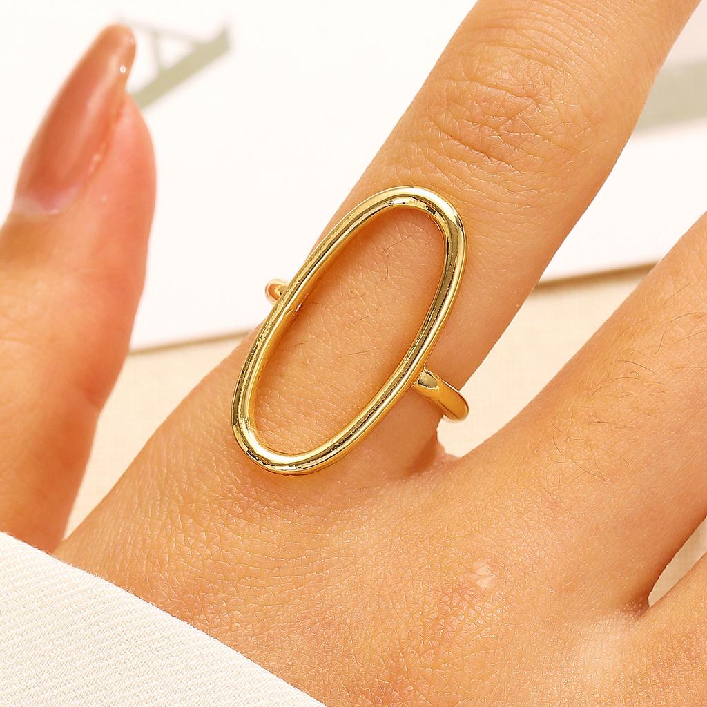 Simple Personality Hollowed-Out Geometry Stainless Steel Ring Oval Baroque Open Ring  For Women Finger Jewellery Accessory Gifts