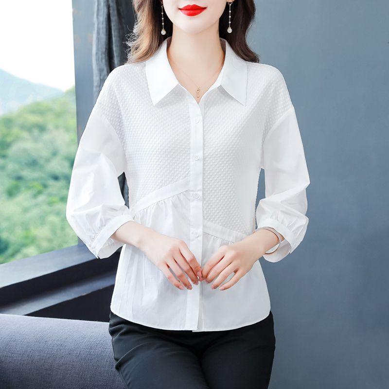 Three Quarter Sleeve Solid Turn-down Collar Simplicity Button Loose Blouses Office Lady Women's Clothing Elegant Fashion Casual