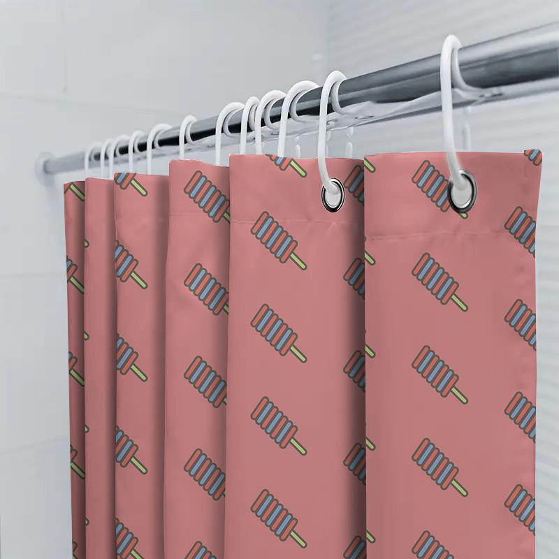 Pink Bath Curtain With Ice Cream Pattern For Bathroom Decor Home Improvement Supplies
