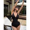 Two Piece Set Of Black White Korean Solid Color High Waisted Conservative One-piece Swimsuit Women's Chiffon Skirt Half