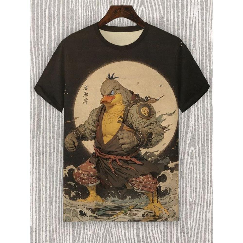 Japanese Style Samurai Cat Graphic T Shirt For Men Causal 3D Printed O Neck Short Sleeve Tees Outdoor Oversize Men Clothing Tops