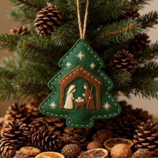 Handmade Felt Christmas Tree Decoration Religious Nativity Scene Ornament Christian Birth of Jesus Hanging