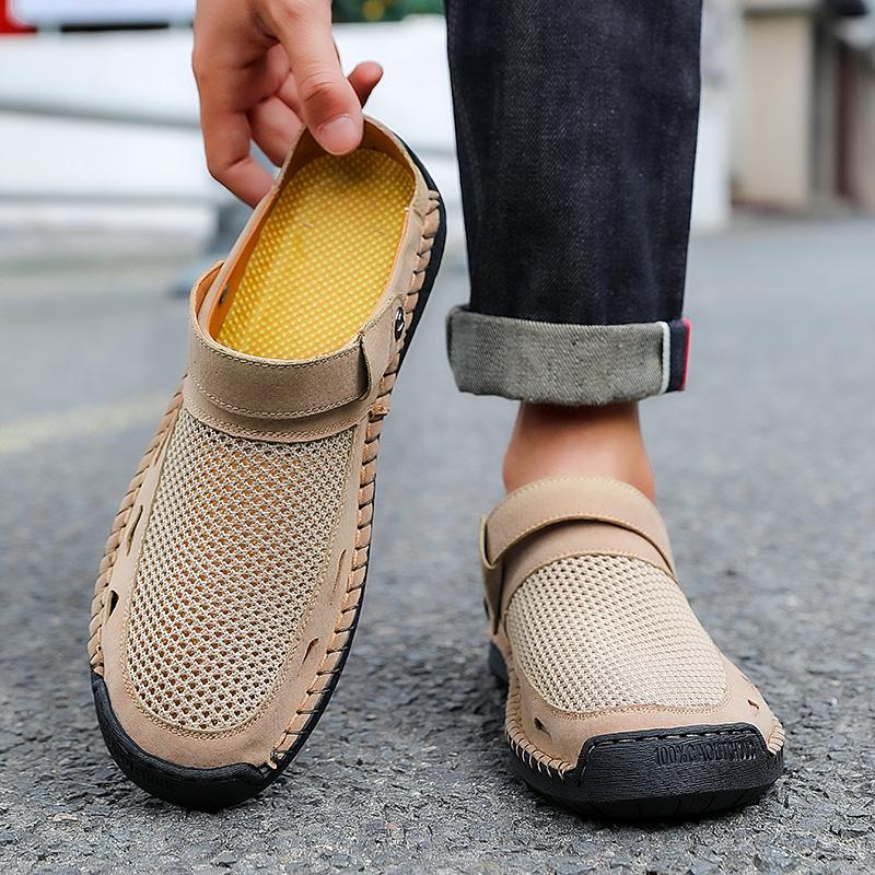 Men Hiking Sandals Black Khaki Outdoor Summer Brown Wide Palm Handmade Slippers Beach Shoes for Father Plus Size
