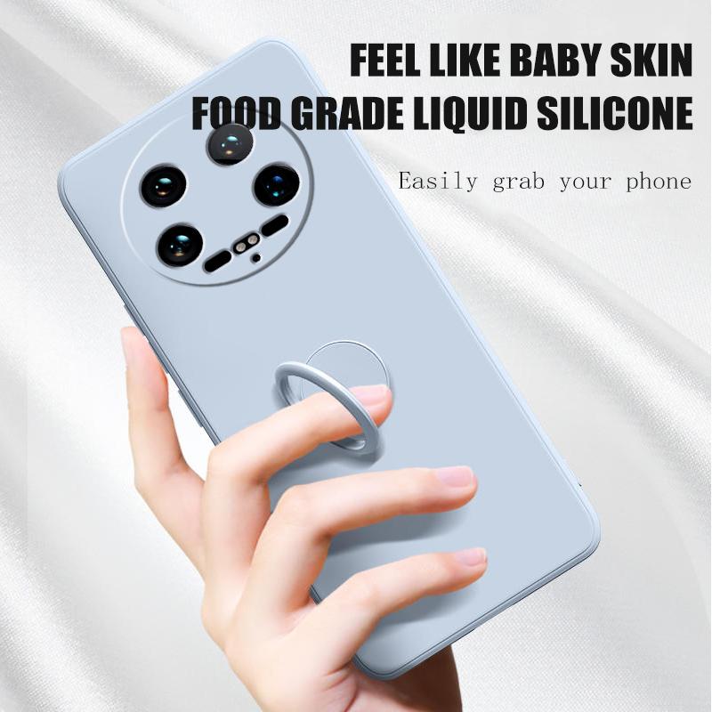 Case Fro Xiaomi 14 Ultra Liquid Silicone Ring Holder Soft Phone Cover for Xiaomi 14 Ultra Shockproof Back Fundas Xiaomi 14Ultra