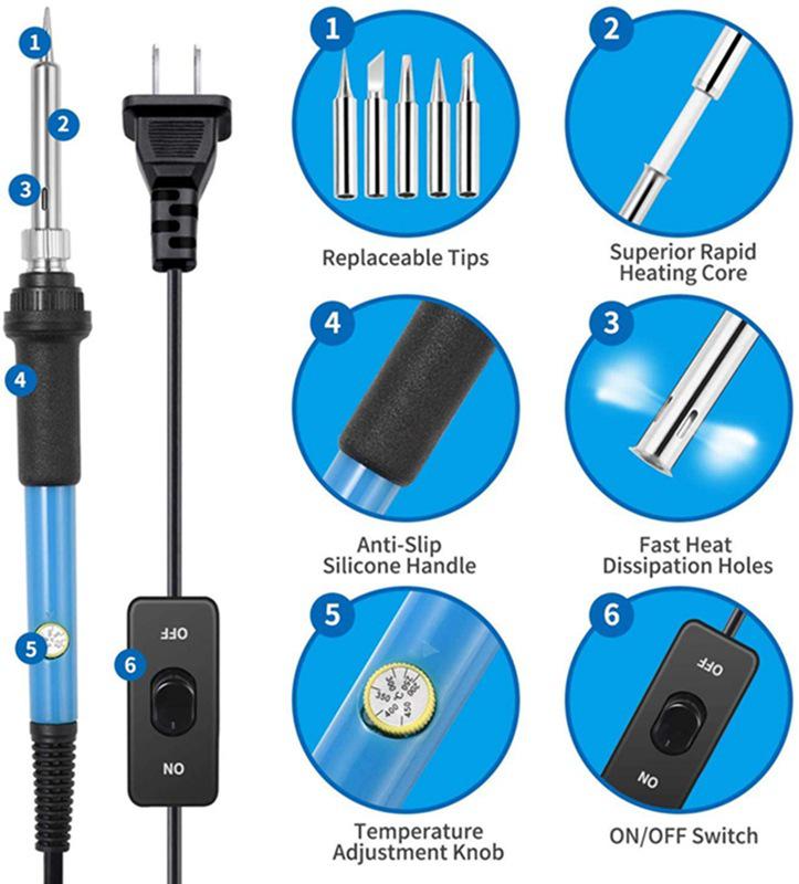 12-in-1 Soldering Iron Kit, 60W/110V, Adjustable Temp with On/Off Switch
