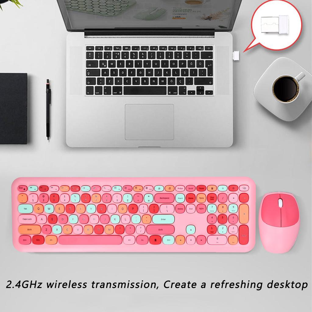 Keyboard Mouse Combo 2.4G Retro Multi Color Cover Wireless Keyboard and Mouse Set