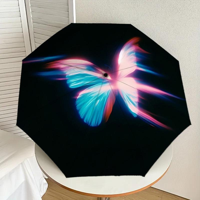1pc Butterfly Light Automatic Folding Umbrella 8 Rib Iron Frame,  Suitable for Travel, Daily Use, Birthday, Women & Men Gift c1231028