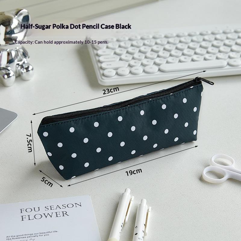 Portable Polka Dot Design Pencil Case Zipper Closure Large Capacity Student Stationery Bag Organizers