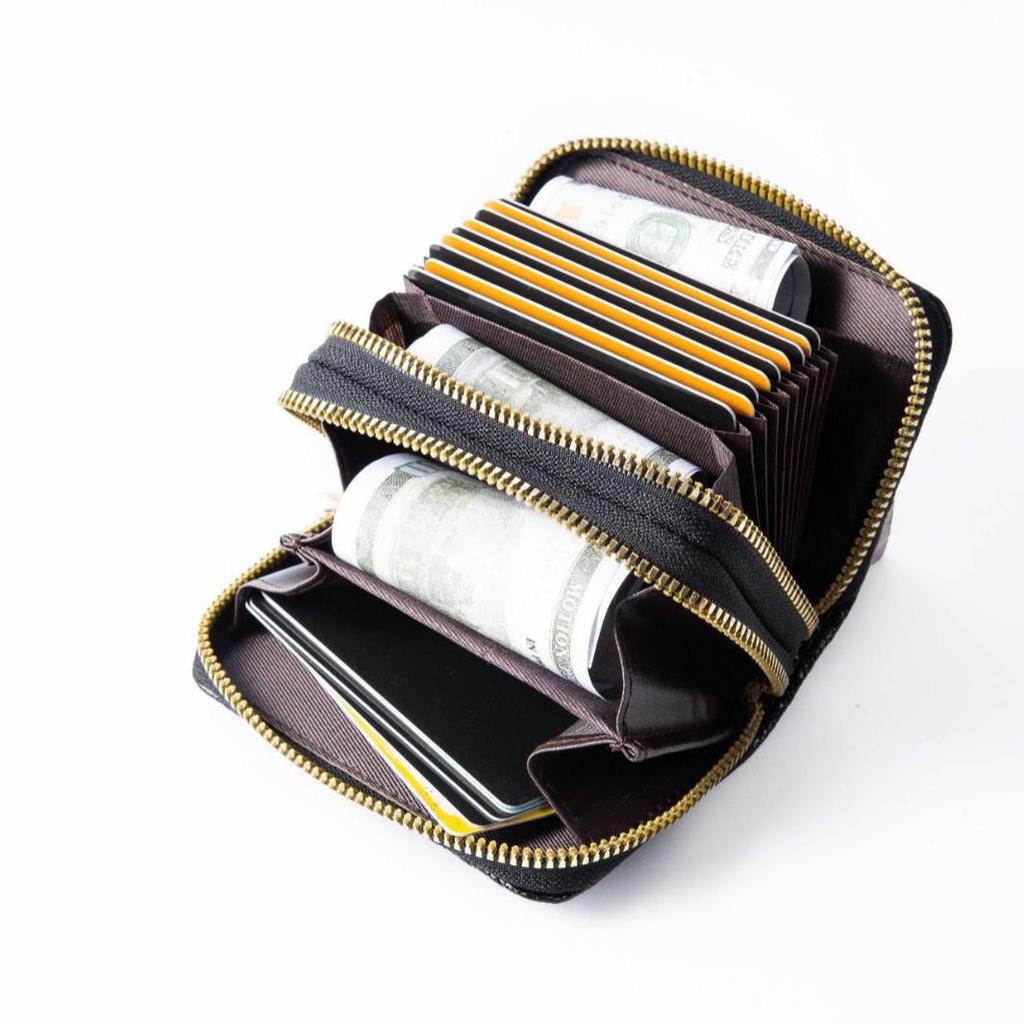 Leopard Print Accordion Wallet: Women's Double Zipper Coin Purse & Multi-Card Holder