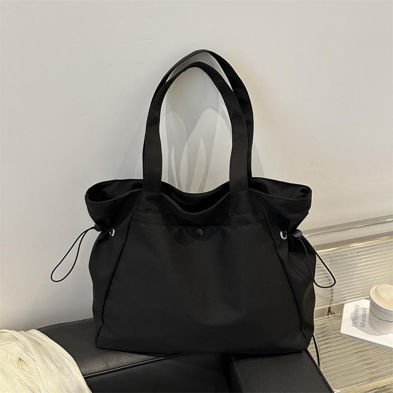 Minimalist Nylon Tote Bag with Drawstring Sides Large Capacity Shoulder Purse Versatile Daily Casual Bag for Women Work Commuter
