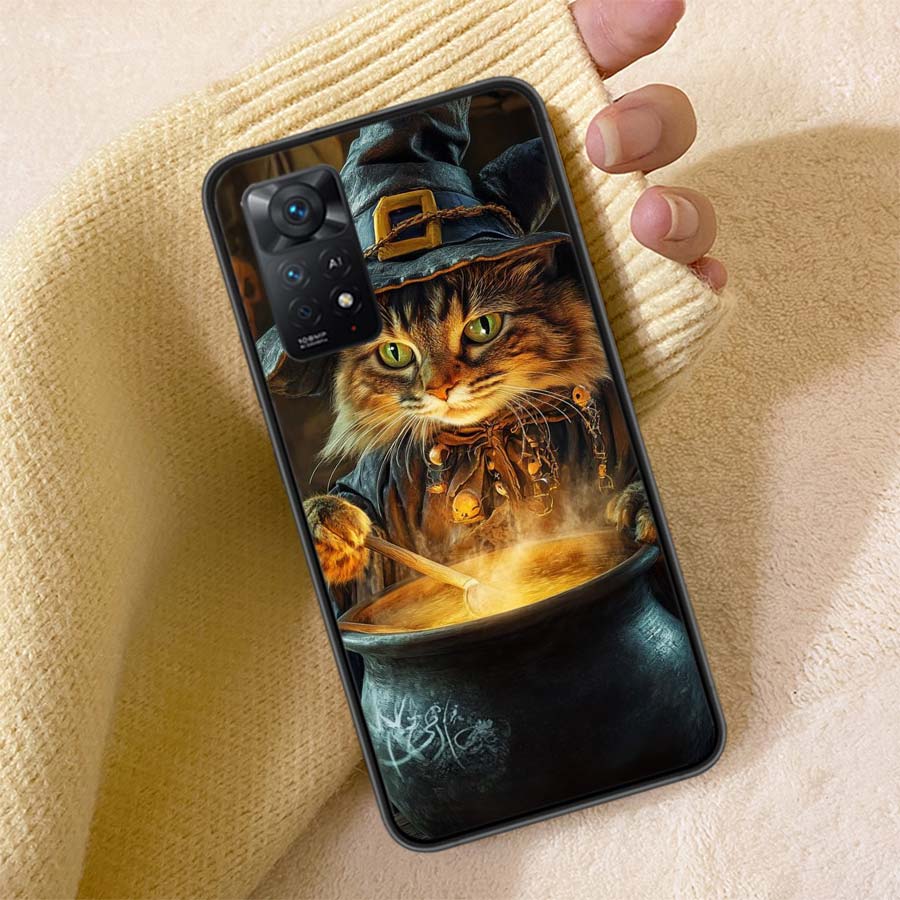 Halloween Magic Cat Phone Case For Redmi Note 13 14 15 Pro Plus 12 13C 12C 15C 9 10 10C 9T 9C 9A TPU Soft Cover Clear Cell Cases