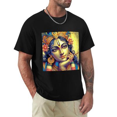T-shirt met afbeelding van het goddelijke gezicht van Lord Krishna, vintage grappig meme t-shirt, compressieshirt voor heren