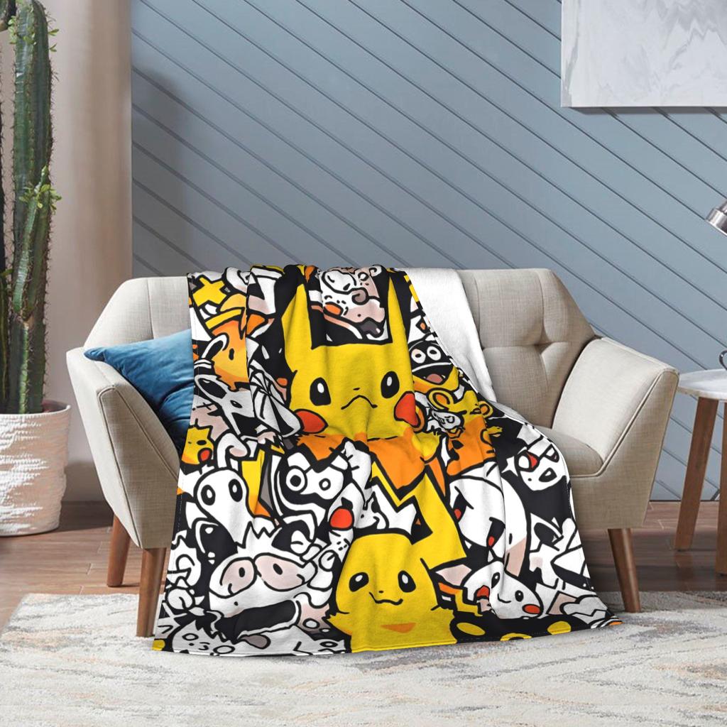 RIPSuper Soft Cartoon Pikachus Throw Blanket Premium Flannel Fleece Lightweight Bed Blanket Cozy Fluffy Bedspread All Season UseR-I-P