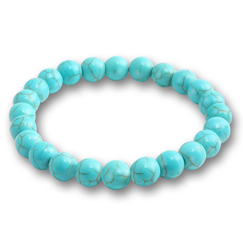 White & Blue Turquoise Beaded Elastic Bracelet Set - 8mm Matte Finish